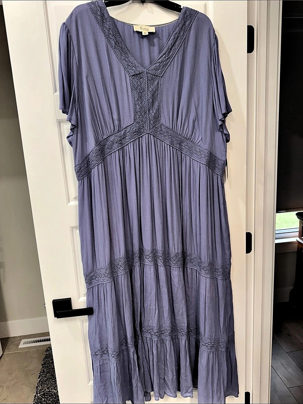 Natura Lace Trim Maxi Dress Purple Size XS Like New